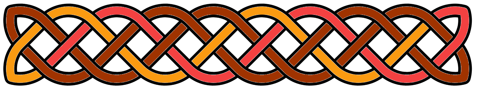 Haerfest banner: Celtic knotwork in brown, orange and red