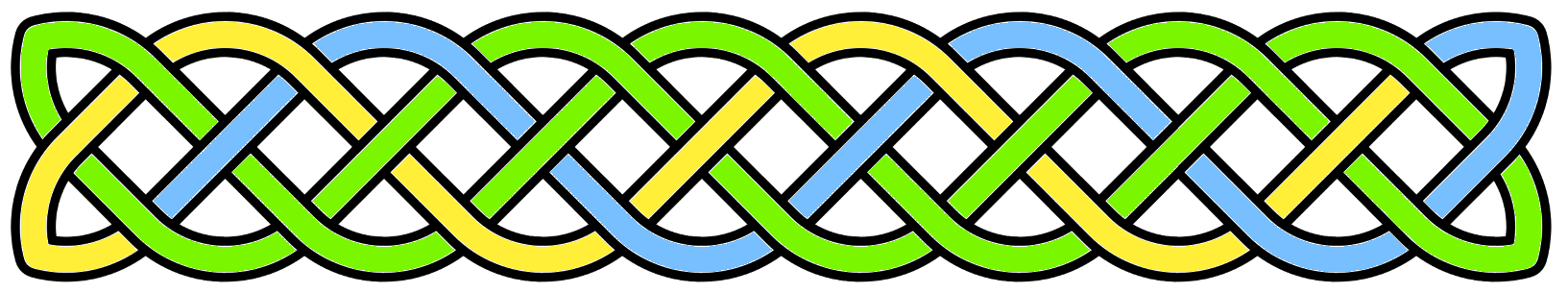 Midsummer banner: Celtic knotwork in green, yellow and sky blue