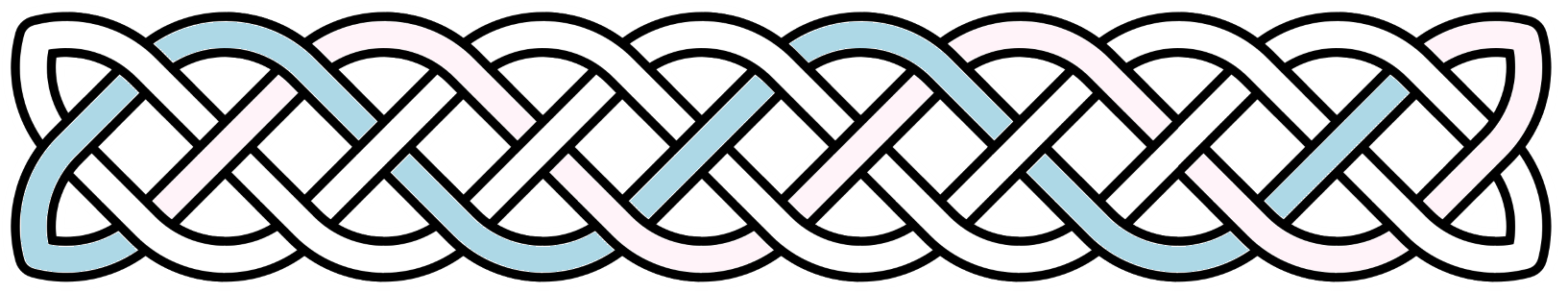 Imbolc banner: Celtic knotwork in white, pale blue and pink